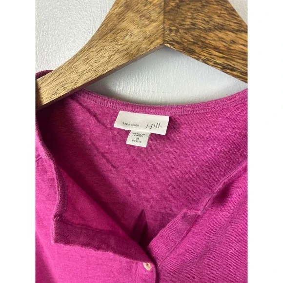 J Jill Linen V Neck Sleeveless Button Front‎ Henley Tank Top Medium Petite Pink - Picture 3 of 5